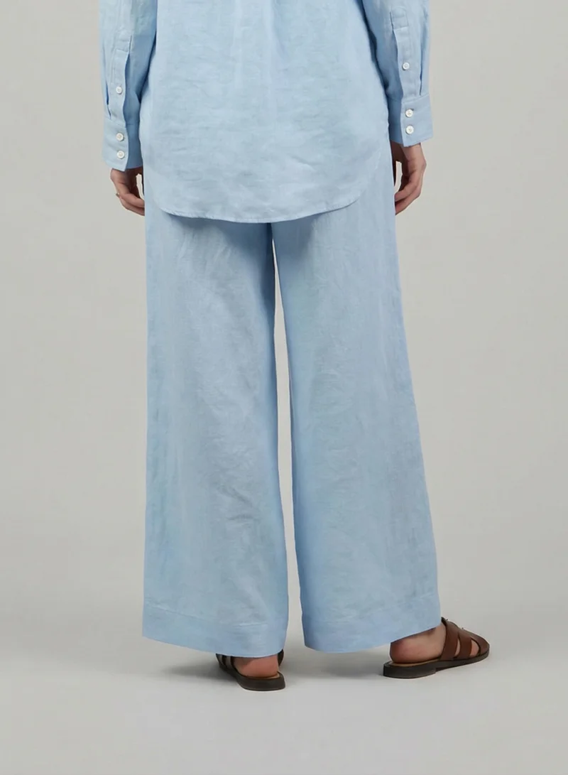 Just Nature Blue 100% Linen Wide Leg Trousers for Women | Best Price UAE